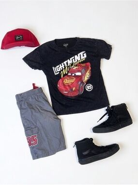 Disney Lightning McQueen Black Tee and Shorts Set (hat and shoes not included)